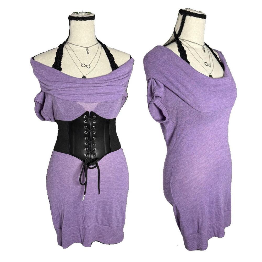 Vintage Handmade Purple Off Shoulder Mini Dress